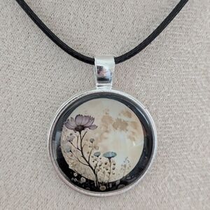 Nature-Inspired Full Moon Pendant Necklace with Silver Frame